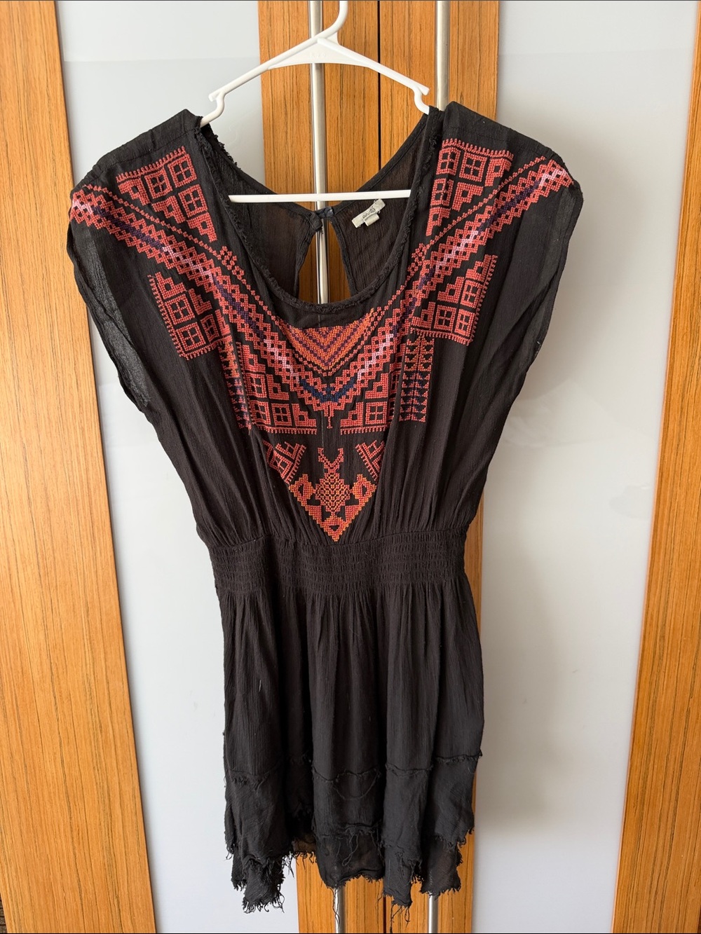 Free People Ruffle Embroidered Tunic XS